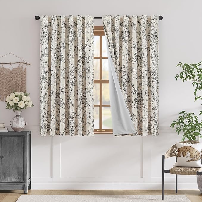 jinchan Blackout Linen Blend Curtain Floral Blackout Curtains by JINCHAN