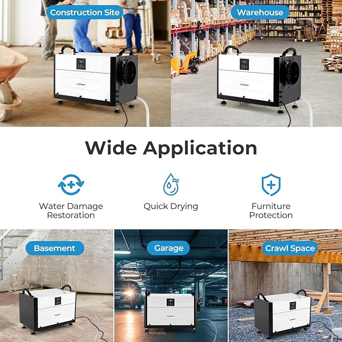COSTWAY 192 PPD Commercial Dehumidifier, 2600 Sq.Ft Crawl Space Dehumidifier - Image 7
