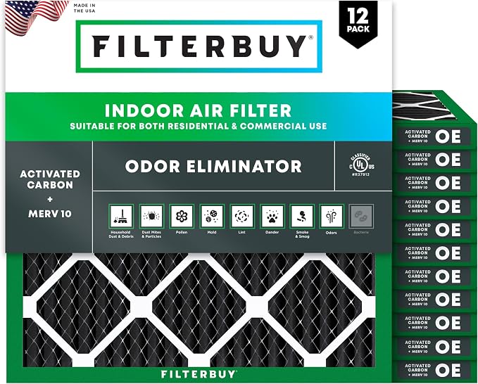 Filterbuy 25x25x1 Air Filter MERV 10 Odor & Allergy Defense by Filterbuy