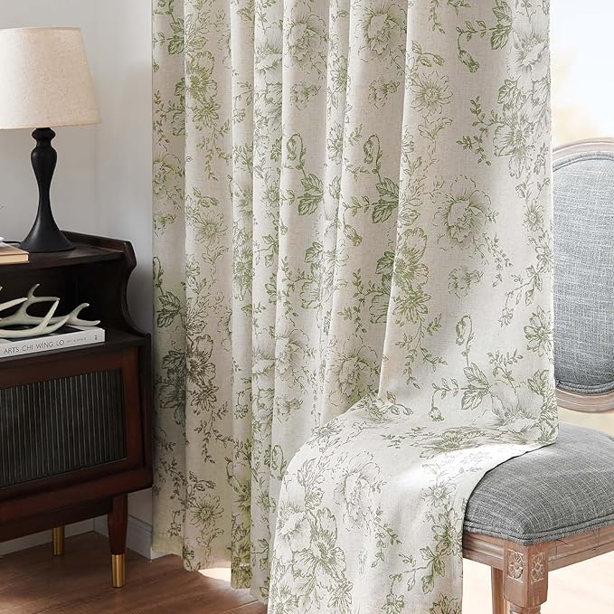 jinchan Blackout Curtains Linen Blend Floral Curtain - Image 8