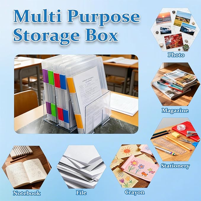 ZILAMGOO 6 Pcs Clear Plastic Document Storage Box, A4 File Box Paper Organizers - Image 4