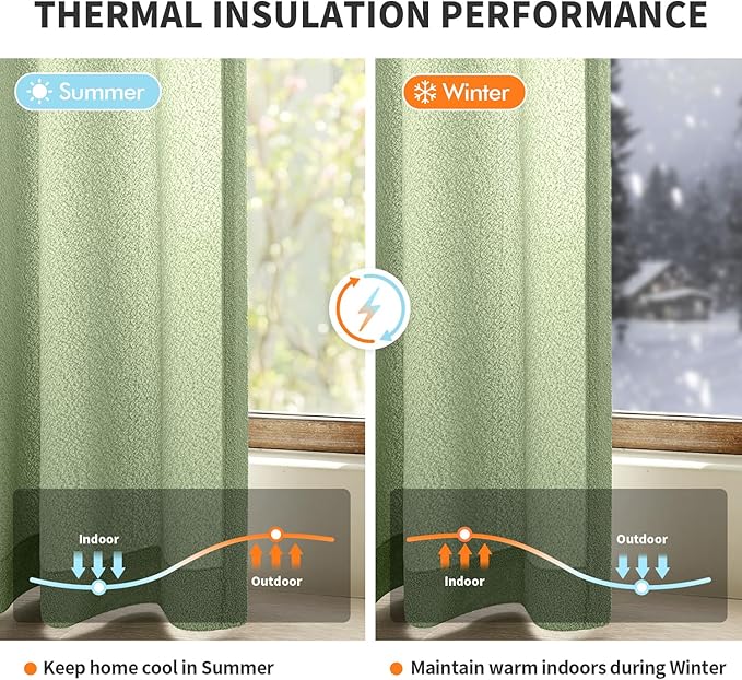 MIULEE Sage Green Thermal Insulated Curtains 96 Inch Long 2 Panels Set - Image 3