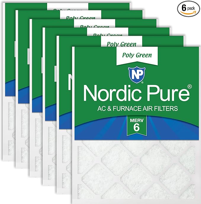 Nordic Pure 24x24x1 Poly Green MERV 6 Pleated AC Furnace Air Filters 6 Pack | by NordicPure