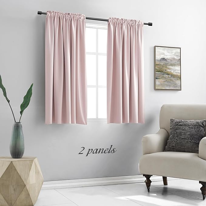 DONREN 48 Inch Length Blush Pink Curtains - Image 2