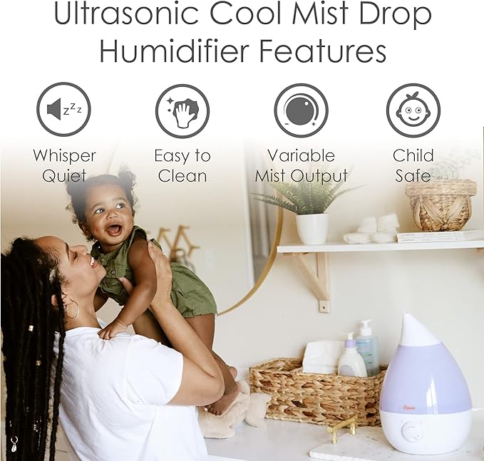 Crane White Drop Ultrasonic Cool Mist Teardrop Humidifier, 1 Gallon Tank - Image 2