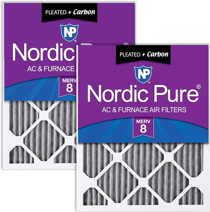 Nordic Pure 12x12x1 Pleated MERV 8 Plus Carbon Air Filters 2 Pack | Actual by NordicPure