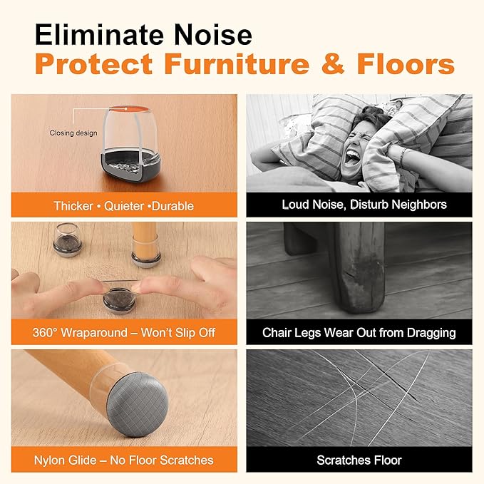 Chair Leg Floor Protectors for Hardwood Floors – Smooth Nylon Base Won’t Trap - Image 7