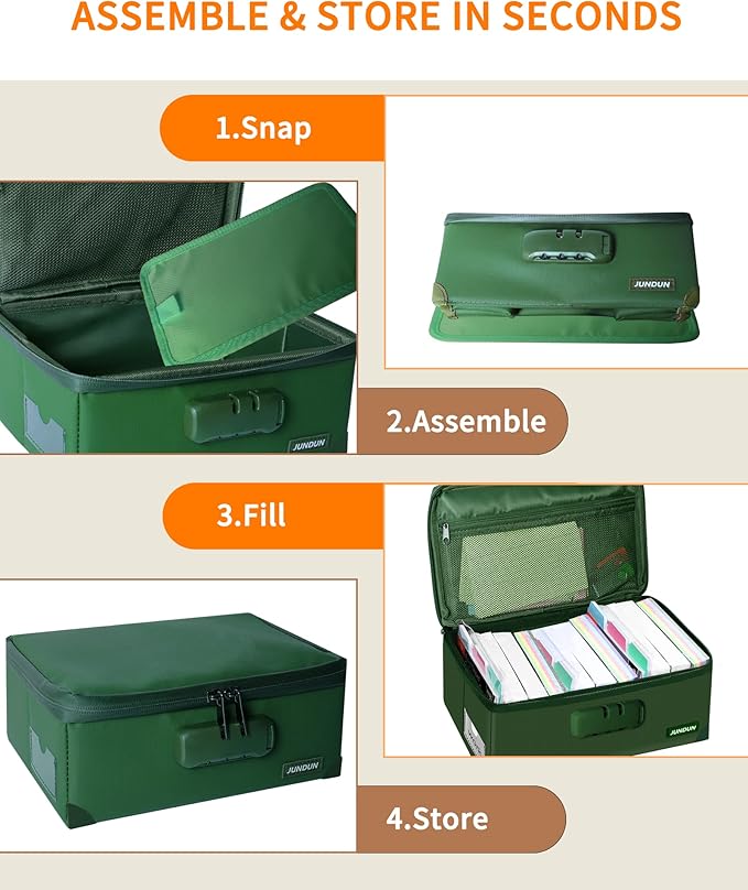JUNDUN Index Card Holder with Lock, Collapsible Fireproof Index Card Box fits - Image 5