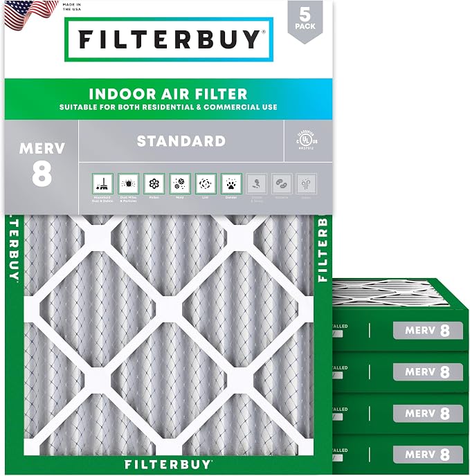 Filterbuy 16x20x2 Air Filter MERV 8 Essential Dust & Allergy Defense, by Filterbuy