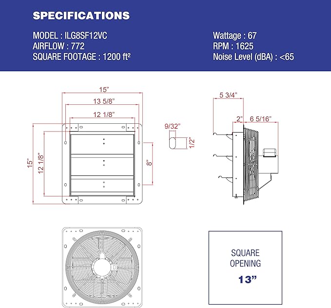 iLiving 12" Shutter Exhaust Fan - Image 4