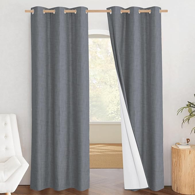 NICETOWN 100% Blackout Linen Texture Curtains 84 inches Long, Dove Grey by NICETOWN