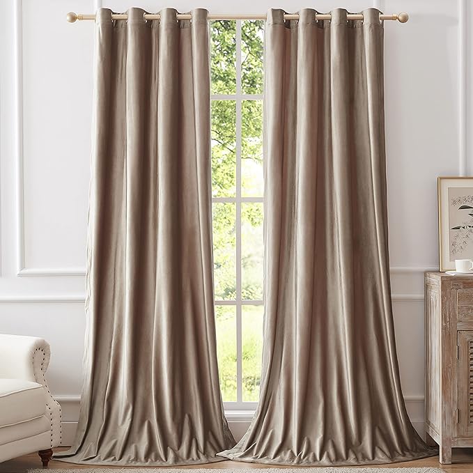 BULBUL Taupe Velvet Curtains 96 inches Length:Luxury Elegant Living Room - Image 5