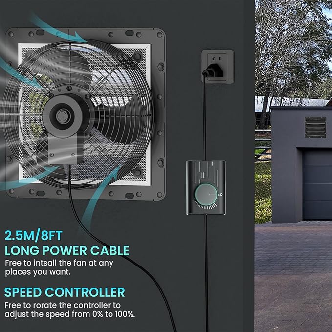 HG Power 12 Inch Shutter Exhaust Fan, 764CFM High-Speed, 1400RPM Wall-Mounted - Image 6