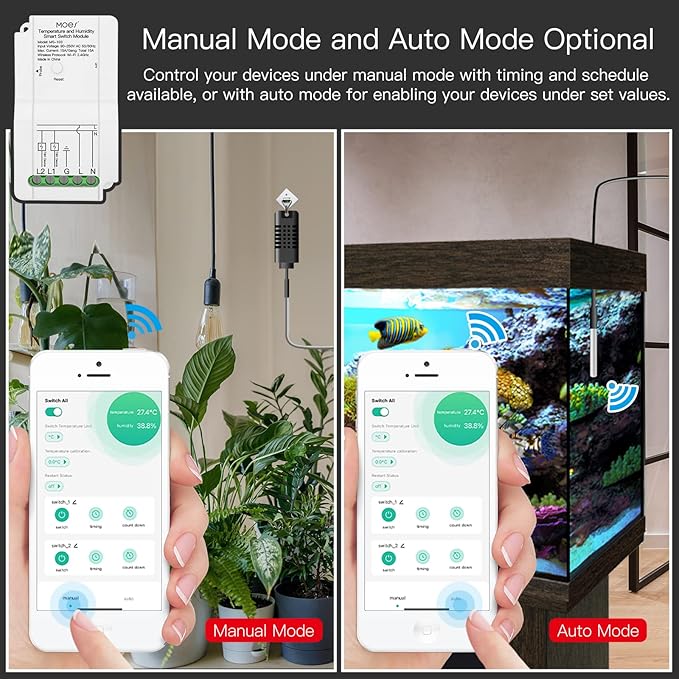 MOES WiFi Smart Temperature and Humidity Switch Module Sensor, Dual Relay - Image 4