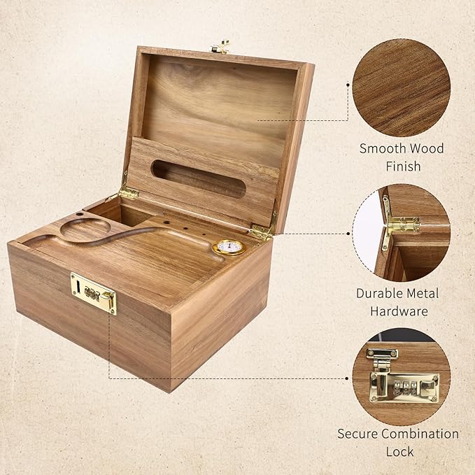 Large Wooden Box With Combination Lock, Wooden Lock Box With Lid, Locked - Image 3