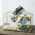 Glass Wedding Card Box with Slot, 12.6 inch Large Clear Card Box Gold Brass by Giadun