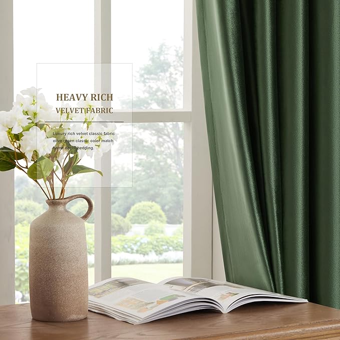 BULBUL Olive Green Velvet Curtains 90 inches Length Emerald Luxury Living Room - Image 4