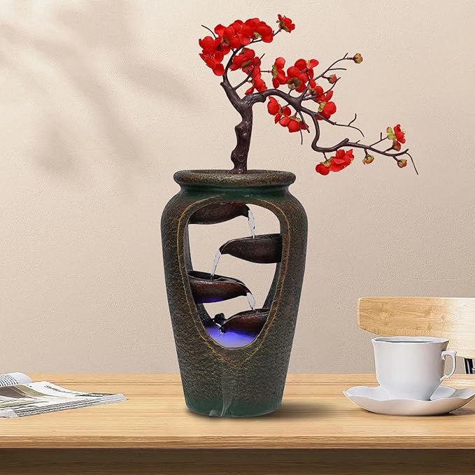 20Inch Tabletop Decorative Flower Vase Style Bonsai Waterfall Fountain - Image 2