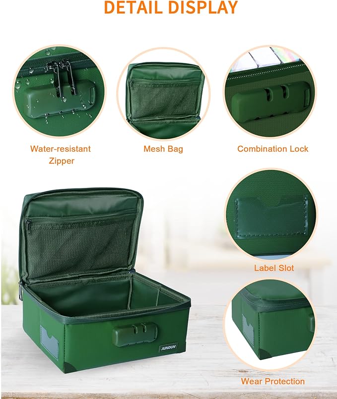 JUNDUN Index Card Holder with Lock, Collapsible Fireproof Index Card Box fits - Image 4