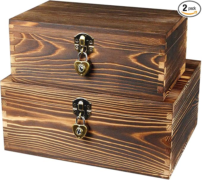 Wooden Box with Lock and Keys Hinged Lid Treasure Chest Memory Hobby by BigHala