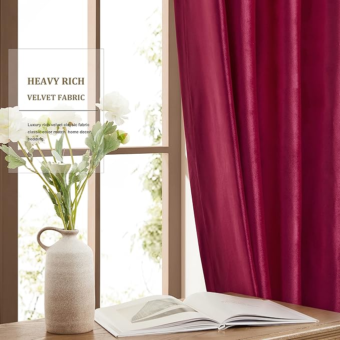 BULBUL Red Curtains 63 inch Length- Living Room Red Velvet Blackout Window - Image 4
