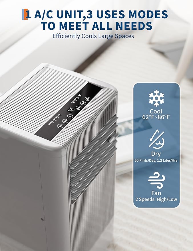 8000 BTU Portable Air Conditioner 3-in-1 Cooling AC Portable Air Conditioner - Image 4