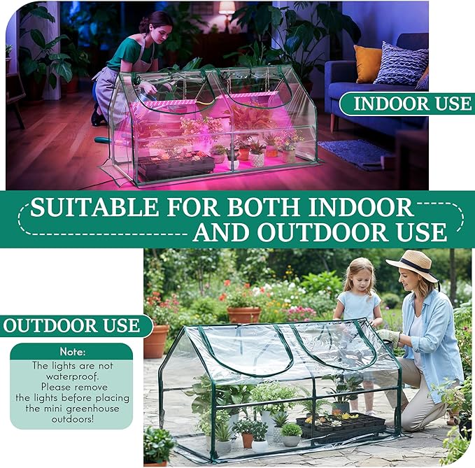 Meonum Mini Greenhouse with Grow Light, 47.2" L x 23.6" L x 23.6" W Portable - Image 4