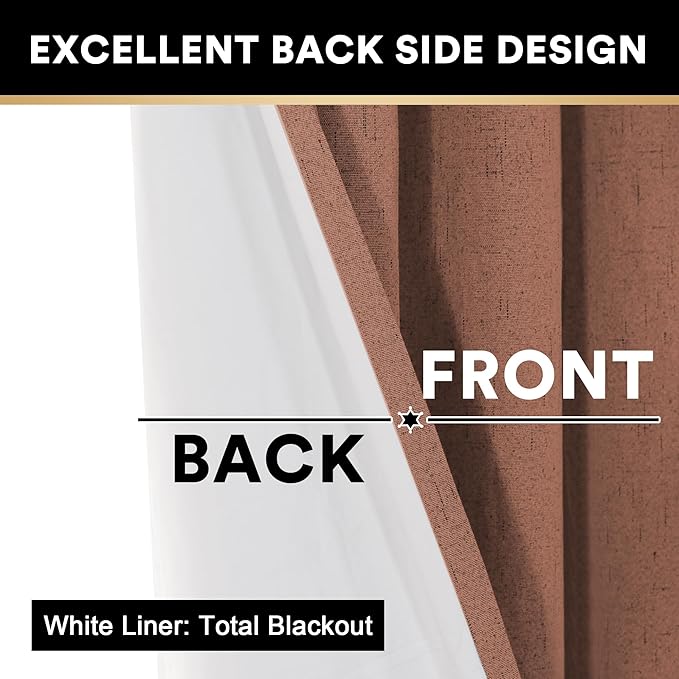 PrinceDeco Thick Linen Blend Curtains 100% Blackout Curtains 64 inch Long 2 - Image 5