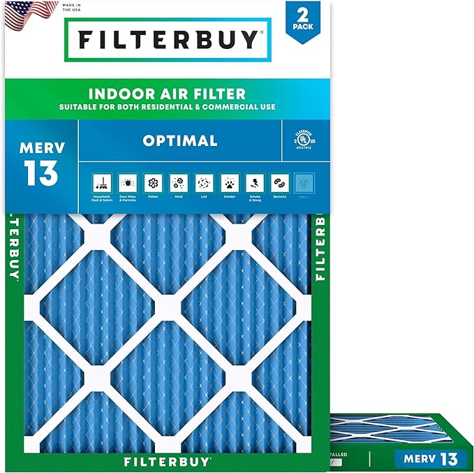 Filterbuy 19.5x24.5x1 Air Filter MERV 13 Optimal Smoke & Allergy Defense by Filterbuy