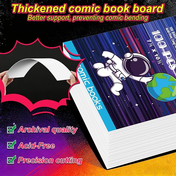 100 Pack Current Comic Book Bags and Boards, Thick Acid-Free Comic Books - Image 3