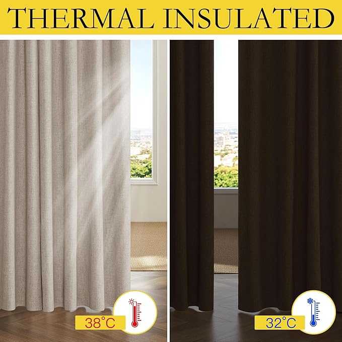 NICETOWN Oatmeal Vintage Open Linen Weave Flax Thermal Curtains, 100% Blackout - Image 4