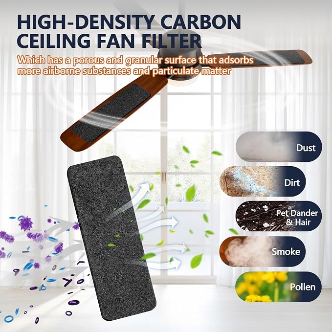 10Pcs Ceiling Fan Filters for Blades, Activated Coconut Shell Carbon Ceiling - Image 2