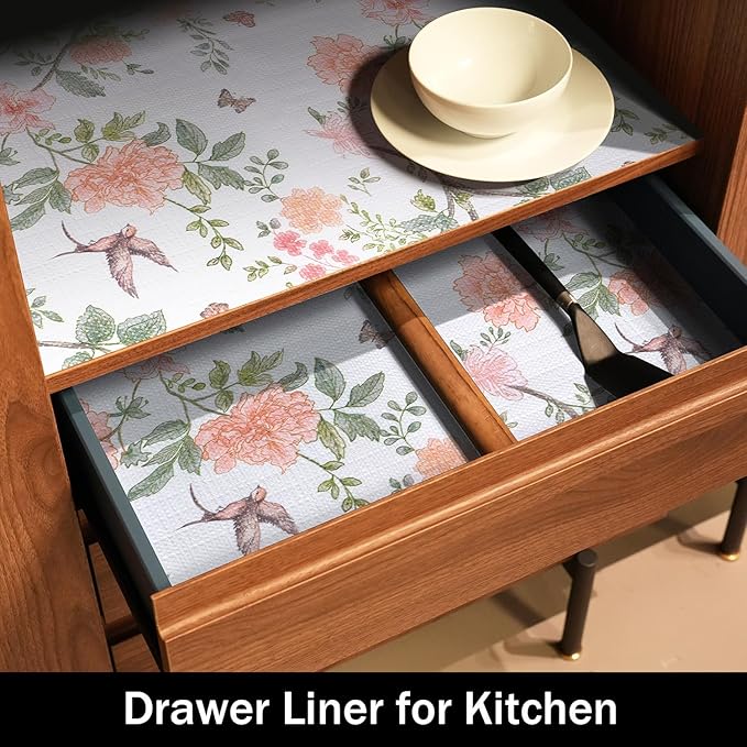Bird Floral Shelf Liners Non Adhesive and Strong Non-Slip Shelf and Drawer - Image 3