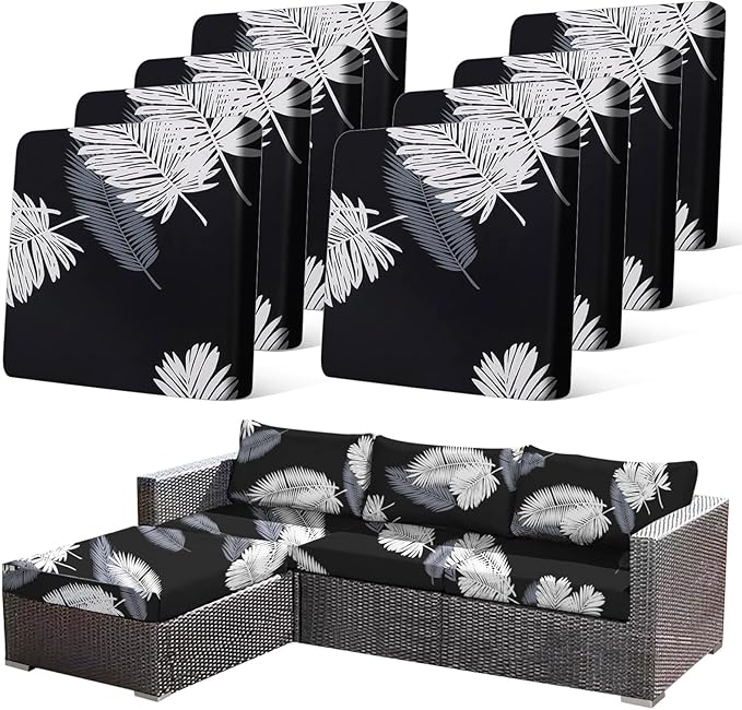 8Pcs Stretch Patio Cushion Covers Dustproof Outdoor Cushion Covers Washable by CALBODE