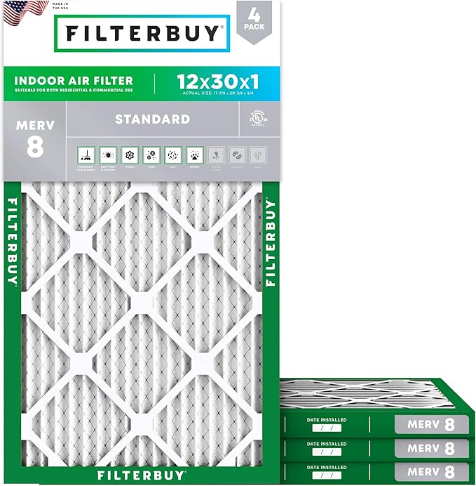 Filterbuy 12x30x1 Air Filter MERV 8 Essential Dust & Allergy Defense, by Filterbuy