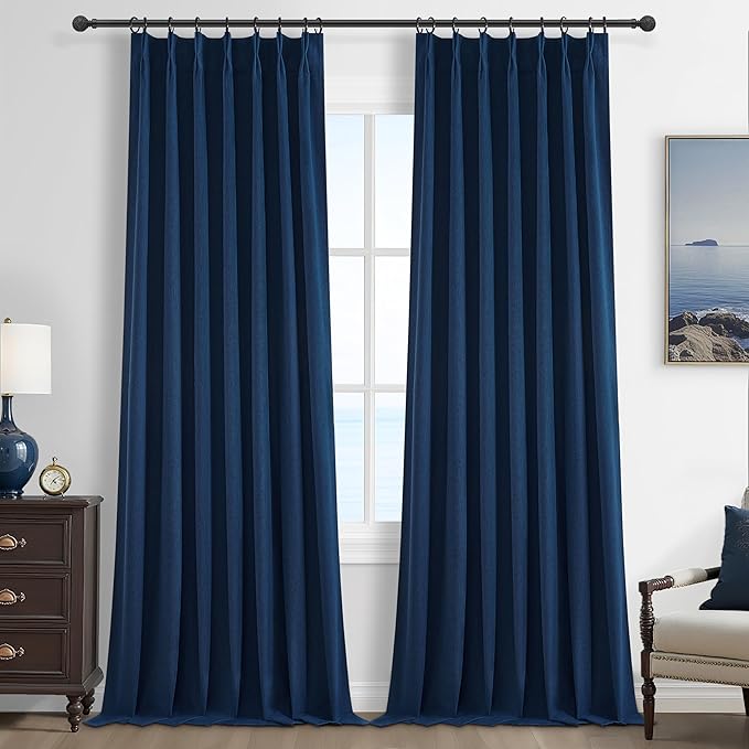 Navy Blue Blackout Curtains 108 Inch Length by QJMYDECO