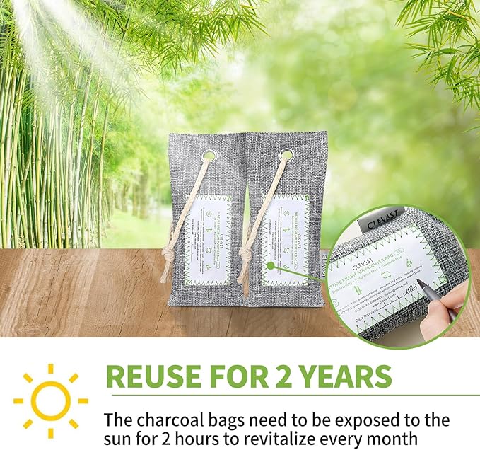 CLEVAST 6 Pack Charcoal Air Purifying Bags, Activated Bamboo Natural Fresh Odor - Image 5