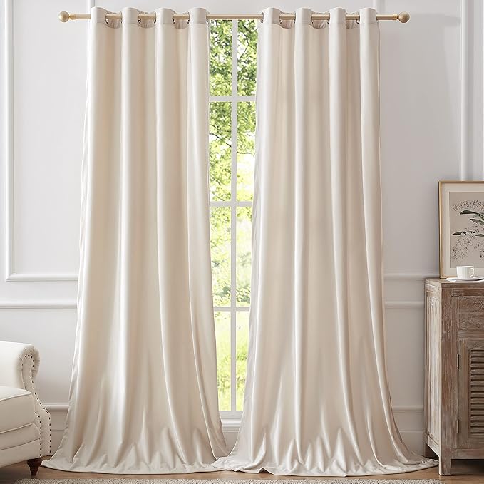 BULBUL Ivory Cream Velvet Curtains 96 inches:Luxury Elegant Living Room by ModernShinyVelvetCurtains
