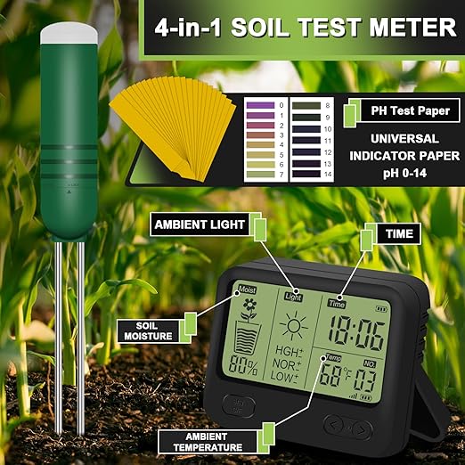 4-in-1 Wireless Soil Moisture Meter/Thermometer/Sunlight/Time, PH Paper - Image 2