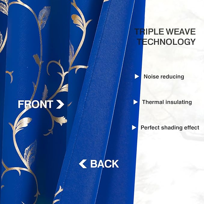 BUHUA Blackout Curtains Gold Foil Print Flower Vine Grommet Drapes, Room - Image 4