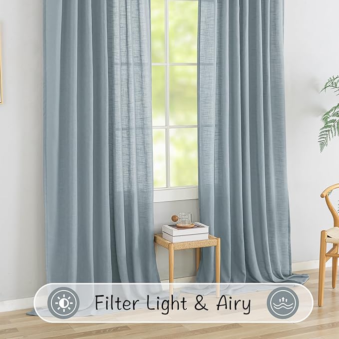 DONREN Stone Blue Back Tab Curtains 54 Inches Long 2 Panels - Image 4