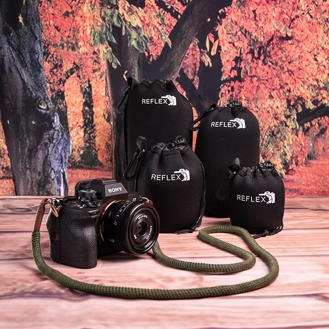 REFLEX CAMERA Drawstring Camera Lens Pouches 4 Pack Thick Padded Pouch Set - Image 3