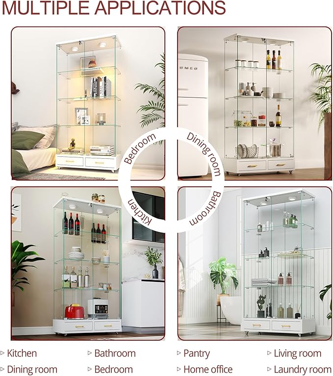 Yoluckea 4 Tier Glass Display Cabinet - Image 6