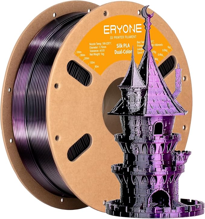 ERYONE Silk Dual Color PLA Filament 3D Printer 1.75mm +/- 0.03mm, Bicolor by ERYONE