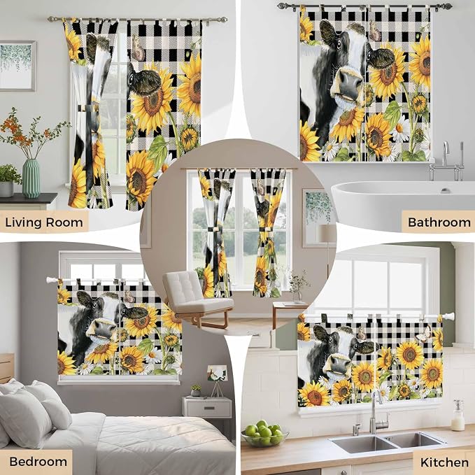 Retro Sunflowers Bedroom Curtains 63 Inch Length, Window Curtains Tab Top - Image 7