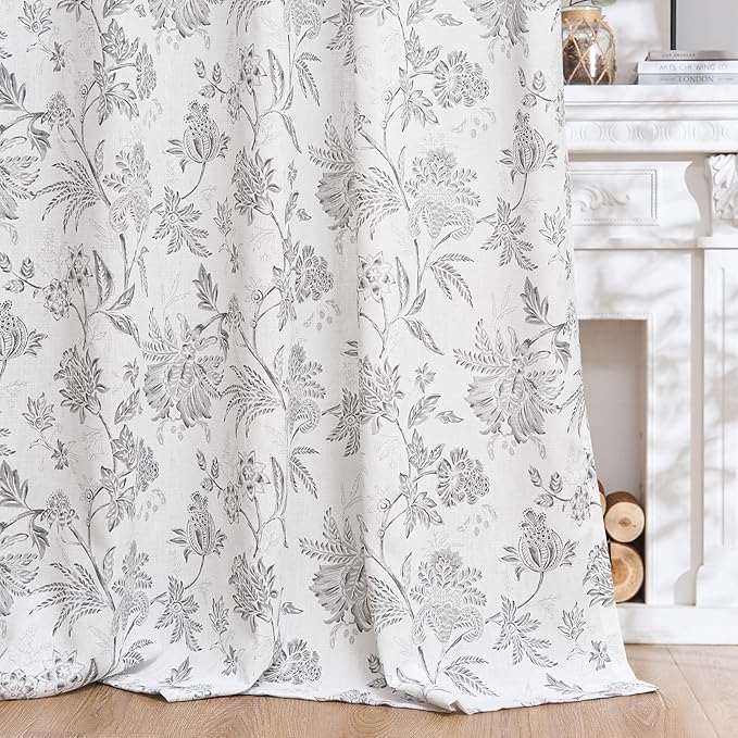 jinchan Linen Floral Curtains for Living Room, 84 Inch Length Curtains - Image 3