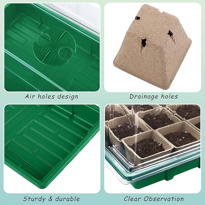4 Pack Seed Starter Tray Kit, 120 Square Seed Peat Pots - Image 3