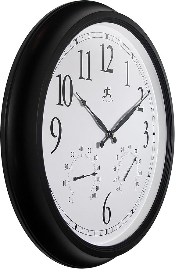 Infinity Instruments 24 inch Classic Black Wall Clock Thermometer Humidity - Image 3