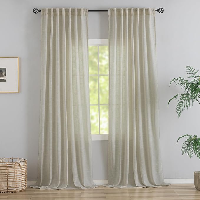 120 Inches Extra Long Linen Curtains by DONREN