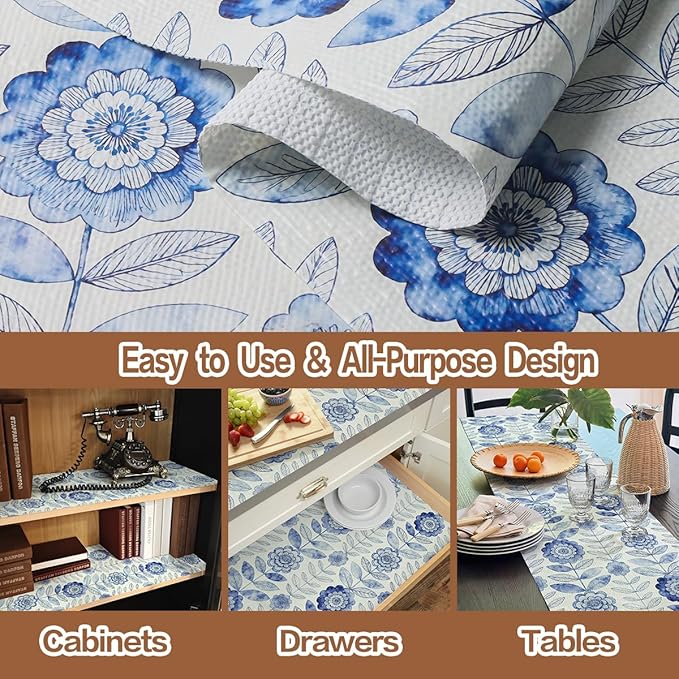 Drawer and Shelf Liner for Kitchen Cabinets Non-Adhesive Strong Grip Floral - Image 2